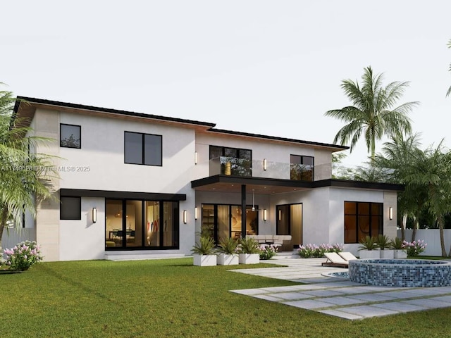 702 NW 5th Ave, Delray Beach, FL 33444 - back of house featuring outdoor lounge area, stucco siding, a yard, and a balcony