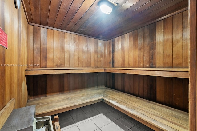 300 Bayview Dr Unit 807, Sunny Isles Beach, FL 33160 - sauna featuring tile patterned flooring, wood walls, and wooden ceiling