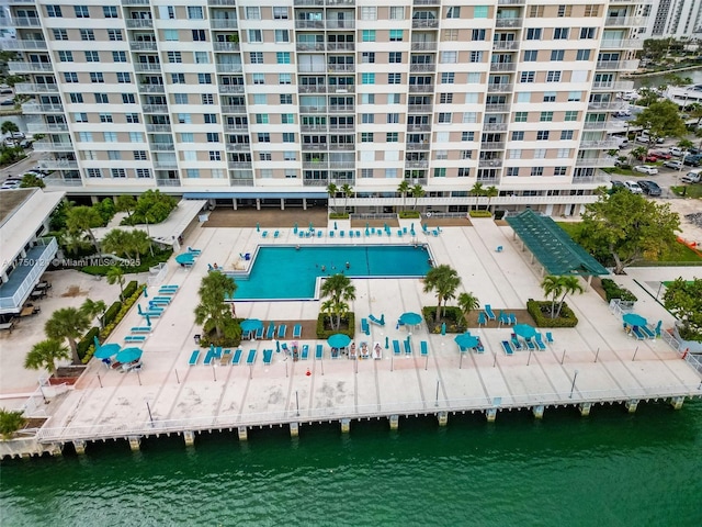 bird's eye view featuring a water view