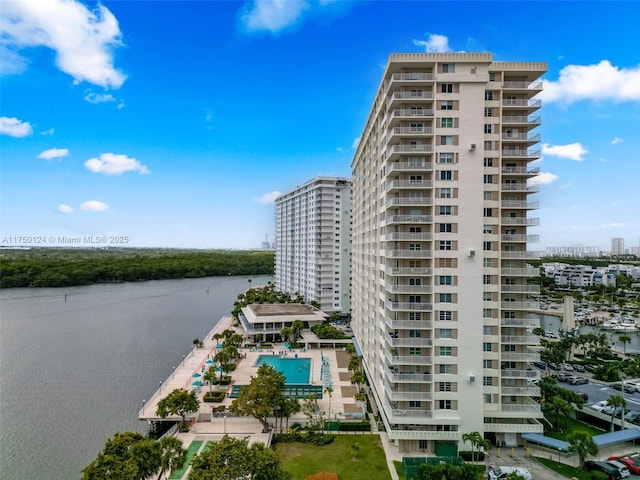 view of property with a water view