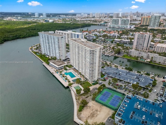 aerial view with a view of city and a water view