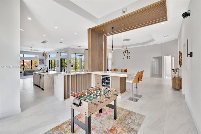 14955 SW 33rd St, Davie, FL 33331 - playroom with ceiling fan, wine cooler, and recessed lighting