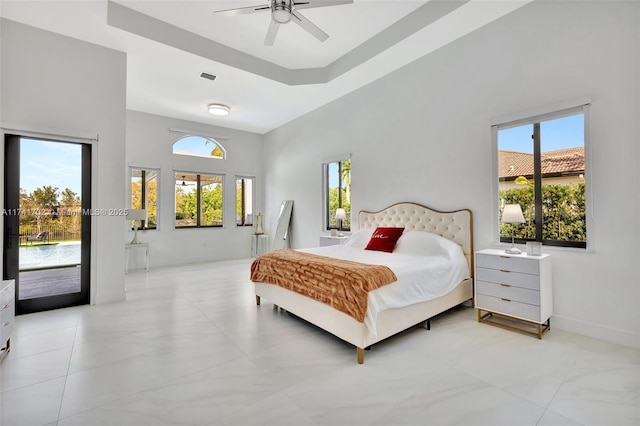 14955 SW 33rd St, Davie, FL 33331 - bedroom with access to exterior, a high ceiling, and ceiling fan