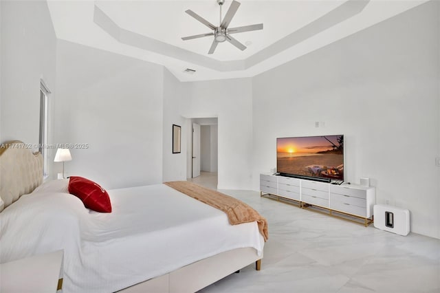 14955 SW 33rd St, Davie, FL 33331 - bedroom featuring a tray ceiling, a ceiling fan, and a high ceiling