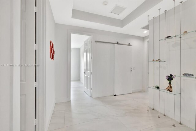 14955 SW 33rd St, Davie, FL 33331 - corridor featuring a barn door and light marble finish floors