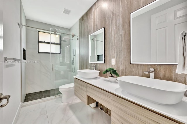 14955 SW 33rd St, Davie, FL 33331 - bathroom with marble finish floors, a marble finish shower, and double vanity