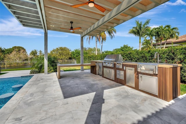 14955 SW 33rd St, Davie, FL 33331 - view of patio with an outdoor kitchen and ceiling fan