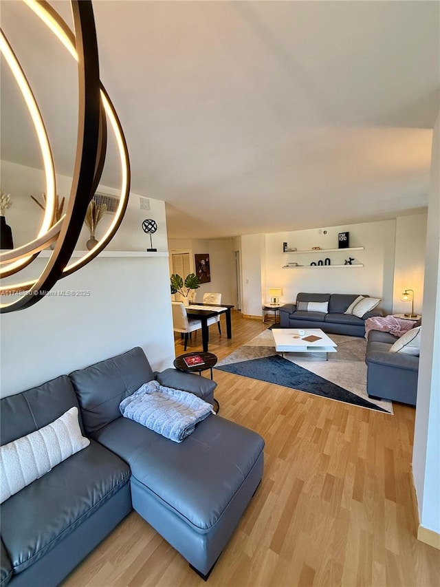 living room featuring light wood-style floors