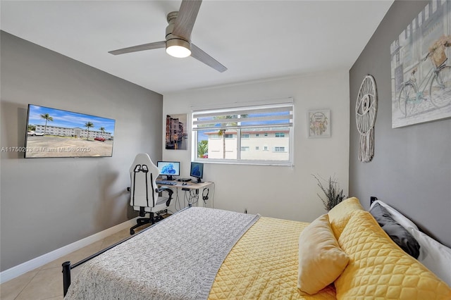 5300 Washington St Unit I203, Hollywood, FL 33021 - bedroom with tile patterned flooring, a ceiling fan, and baseboards