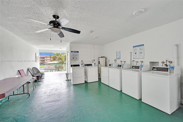 5300 Washington St Unit I203, Hollywood, FL 33021 - shared laundry area with a textured ceiling, a ceiling fan, and washing machine and clothes dryer