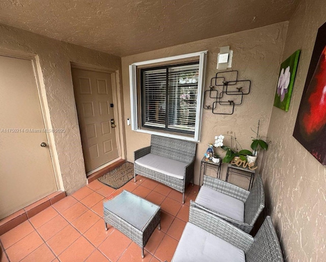 doorway to property with stucco siding