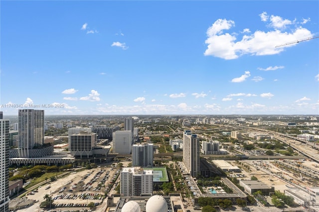 aerial view with a city view