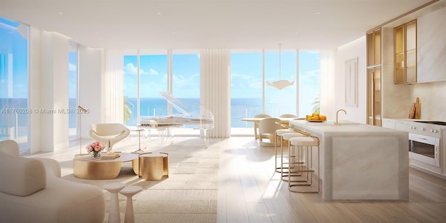 1671 Collins Ave Unit 5A, Miami Beach, FL 33139 - interior space with plenty of natural light, light wood-style flooring, floor to ceiling windows, and a water view