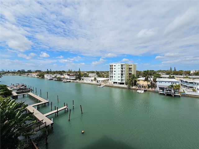 dock area with a water view