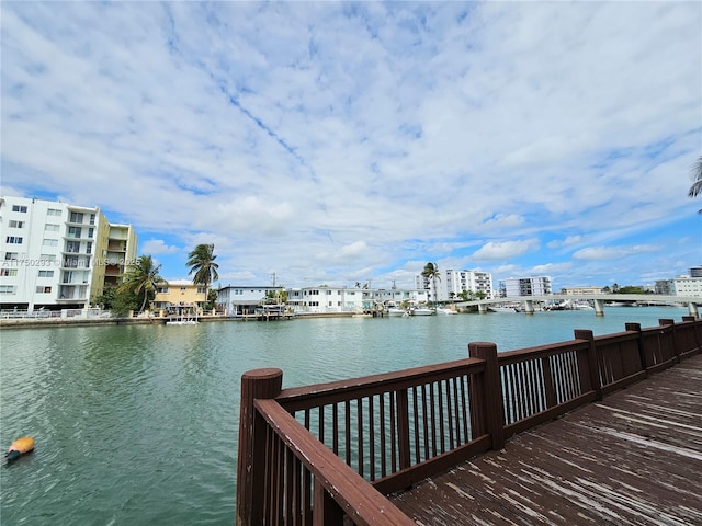 dock area featuring a water view