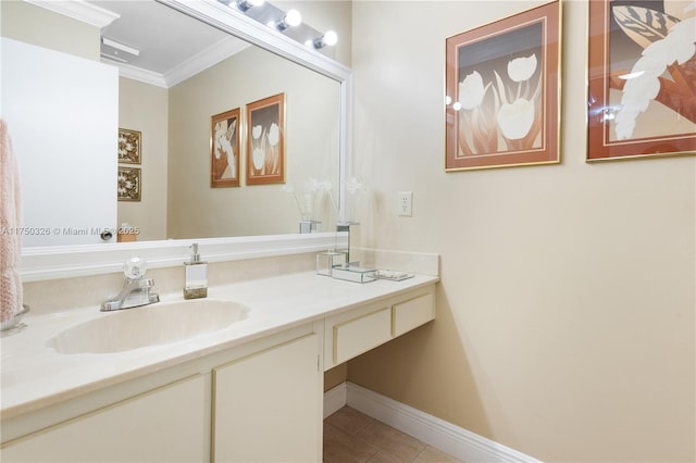 9943 Costa Del Sol Blvd Unit B-108A, Doral, FL 33178 - bathroom featuring vanity, tile patterned flooring, and ornamental molding