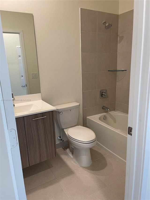 full bathroom featuring shower / bathtub combination, vanity, tile patterned flooring, and toilet