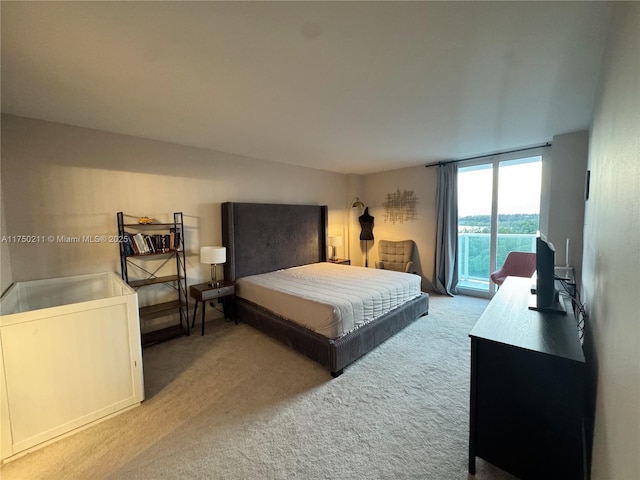 bedroom featuring light colored carpet