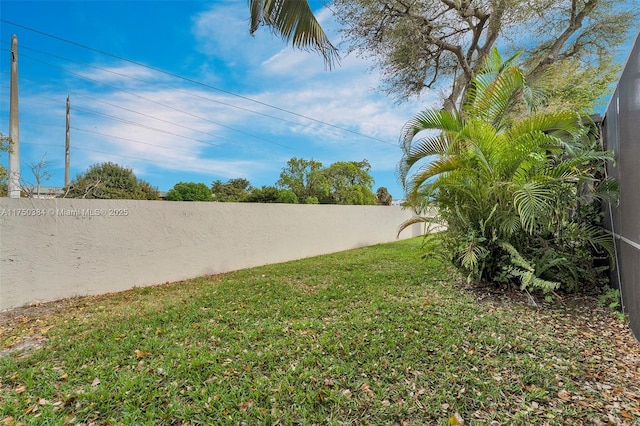 view of yard with a fenced backyard