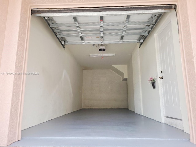 garage with a garage door opener