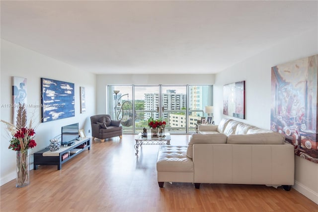 living room with light wood-style floors and baseboards