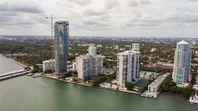 bird's eye view with a view of city and a water view