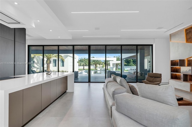 living area with recessed lighting