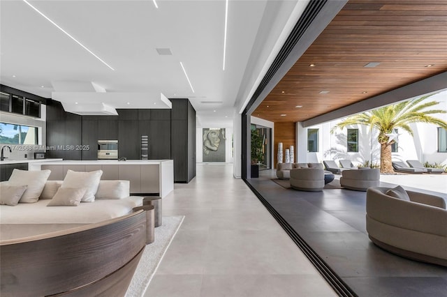 interior space featuring wooden ceiling and recessed lighting