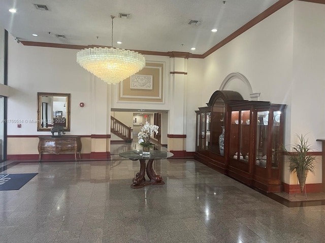 community lobby with stairway and visible vents