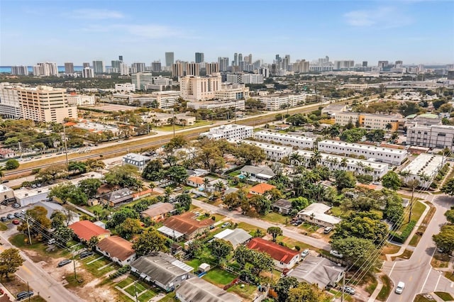 birds eye view of property with a city view