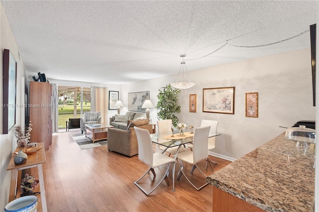 dining room featuring a textured ceiling and light wood-style floors