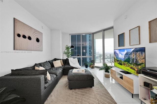 living area with floor to ceiling windows