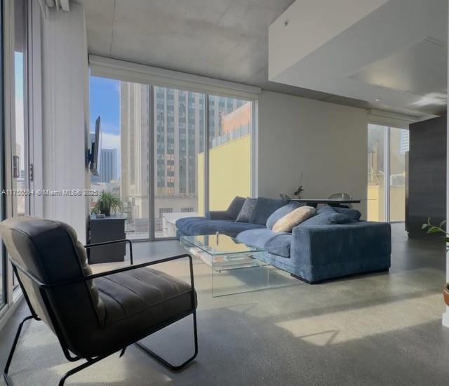 living room featuring expansive windows