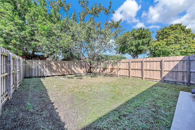 view of yard with a fenced backyard