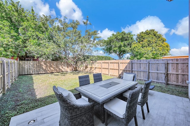 view of patio featuring outdoor dining space and a fenced backyard