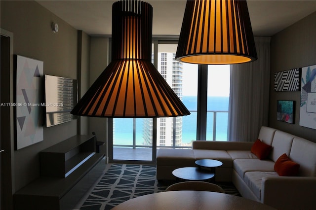 living room with a water view and a wealth of natural light