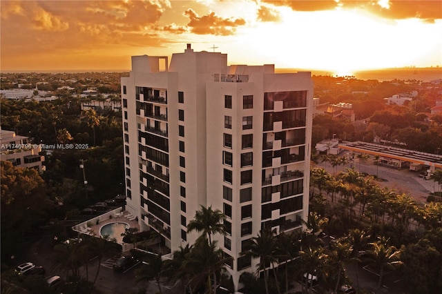 view of property at dusk