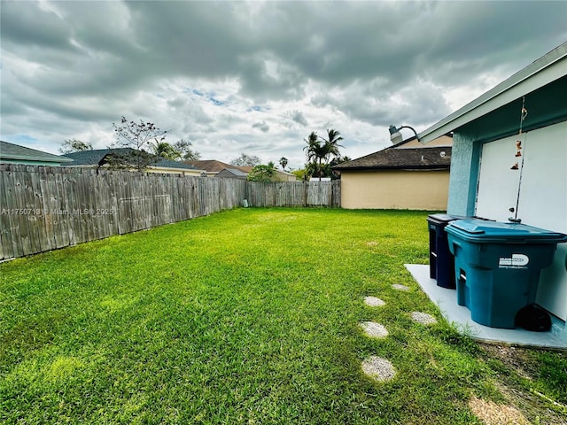 view of yard with a fenced backyard