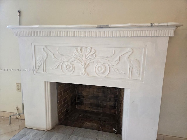 interior details with a fireplace