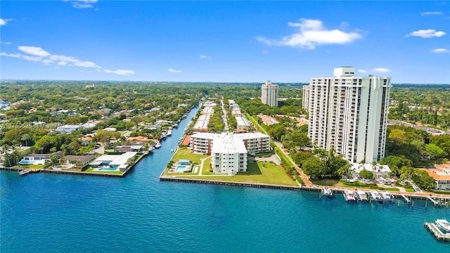 aerial view with a water view and a city view