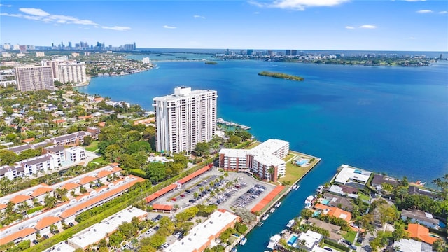 aerial view with a view of city and a water view