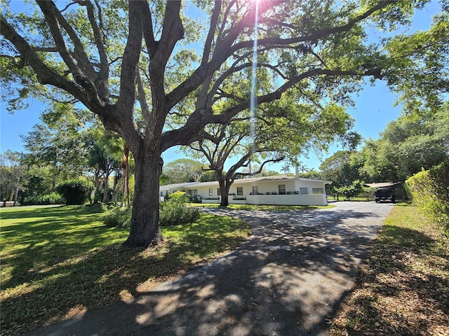 exterior space featuring a front lawn and driveway