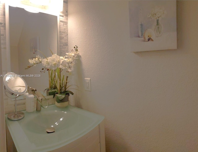 bathroom with a textured wall and a sink