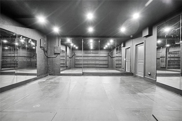 parking garage featuring recessed lighting