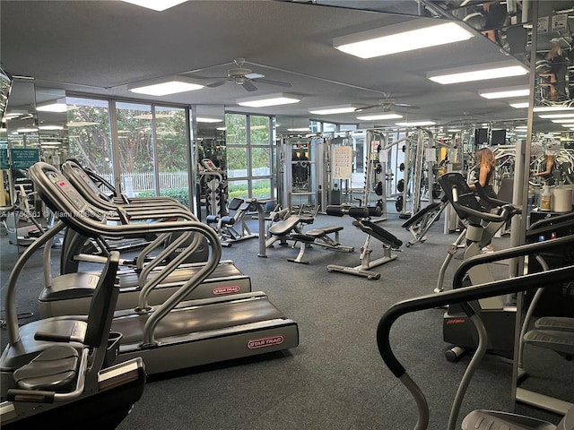 gym with a ceiling fan