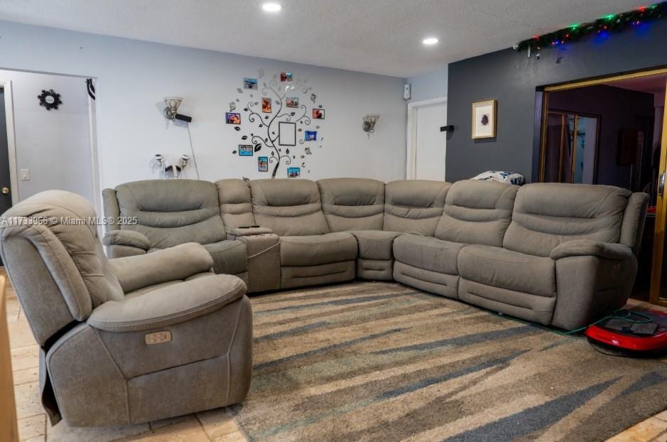 living room with recessed lighting