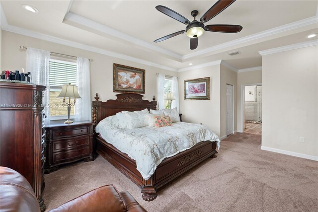 22660 SW 105th Ave, Cutler Bay, FL 33190 - bedroom with crown molding, visible vents, baseboards, a raised ceiling, and carpet