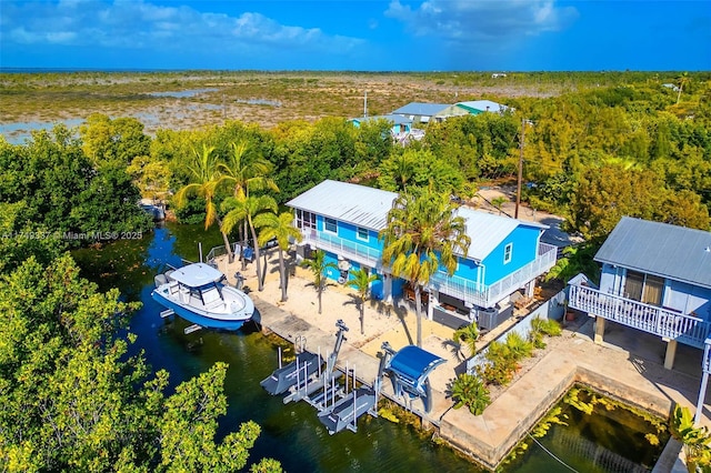 bird's eye view featuring a water view