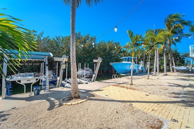 view of yard with a boat dock