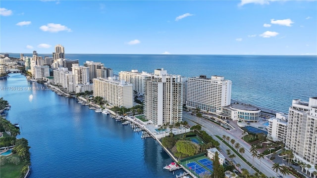 5500 Collins Ave Unit 802, Miami Beach, FL 33140 - drone / aerial view featuring a water view and a view of city